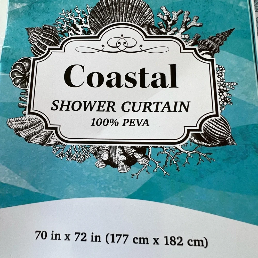 Blue Mosaic Tile Scallop Seashells Peva Shower Curtain Beach Nautical Coastal